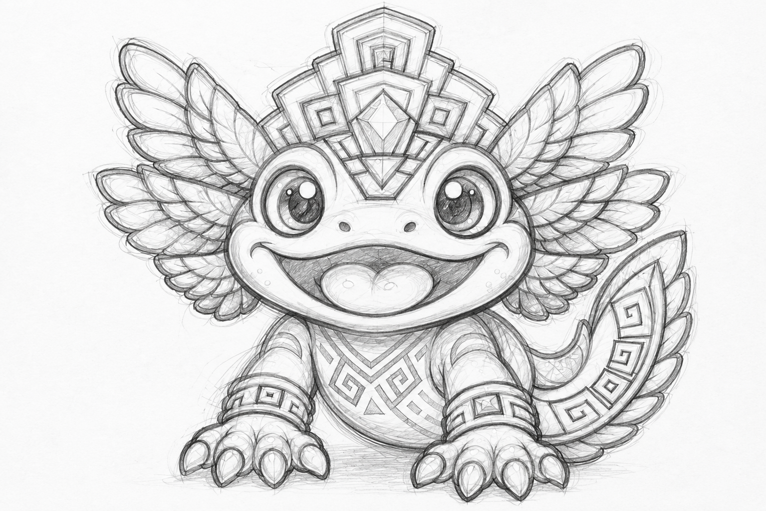 Pencil concept drawing of the Axolotls.com axolotl brandmark.